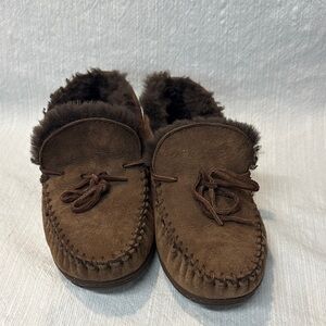 L.L. Bean Wicked Good Brown Suede Moccasin Slippers | women’s 9 | men’s 7